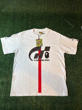 BAPE Racing Logo Graphic Tee White NWT